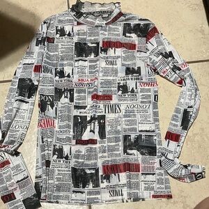 Newspaper Print Long Sleeve Top
